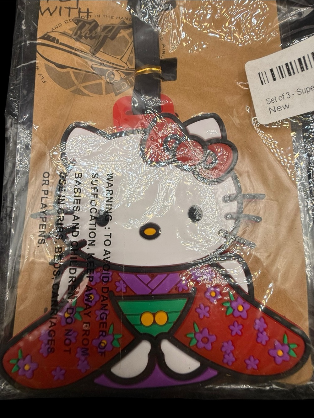 NEW Hello Kitty Red & Purple Floral Kimono Luggage Tag 4x4”